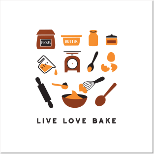Cute Baking Utensil and Live Love Bake Quotes I Posters and Art